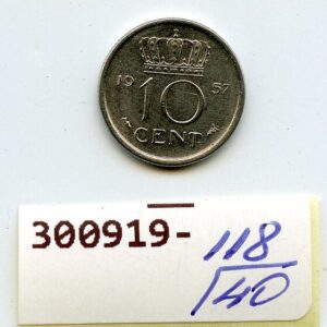 HOLLAND MADALMAAD 10 CENT 1957 JULIANA F/VF 300919-118