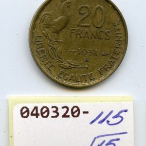 PRANTSUSMAA 20 FRANCS 1951 B F/VF 040320-115
